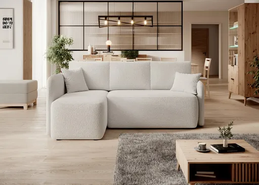 Coltar extensibil stanga 3 locuri ELTAP, Hadson, 206x150x89 cm, lemn/poliester, alb