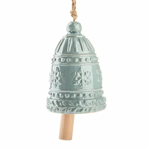 Clopoțel mare din ceramică cu fulgi de zăpadă, 16 cm, albastru perlat, albastru deschis