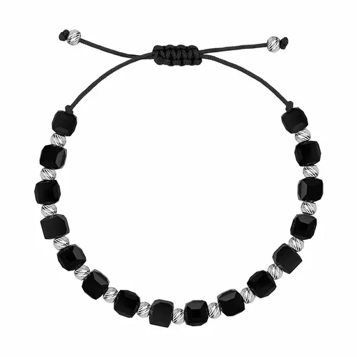 Brilio Silver Brățară textilă neagră cu mărgele BRC236WBC
