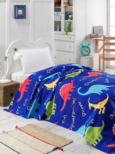 Cuvertura pique Single, L'essentiel Maison, Dinazorus, Bumbac, Dark Blue / Red / Yellow / Green / White / Turquoise