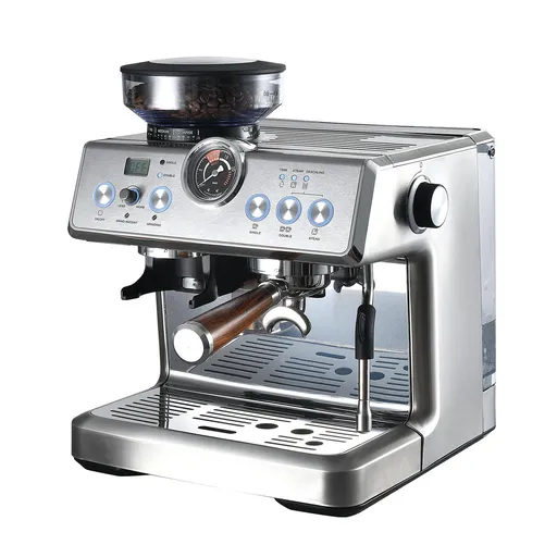 Espressor manual cu rasnita incorporata Finlux FEM-1965M, 2450W, Pompa italiana ULKA 20 bar, 2.2 Ș, 250 g, Cafea boabe si macinata, Inox