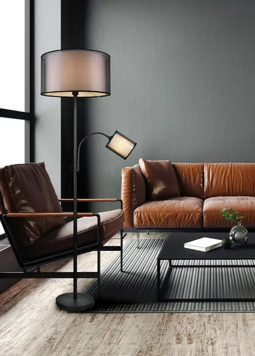 Lampadar Burton, TRIO, 45x170 cm, 60W/40W, 1x E27, 1x E14, metal, negru mat