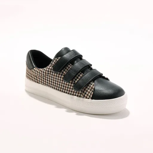 Teniși cu închidere cu velcro, confecționați din 2 materiale, model în carouri