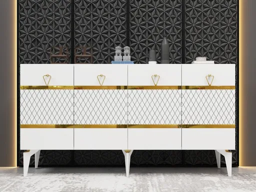 Consola, Hanah Home, Pelin, 150x79x40 cm, PAL , Alb/Auriu