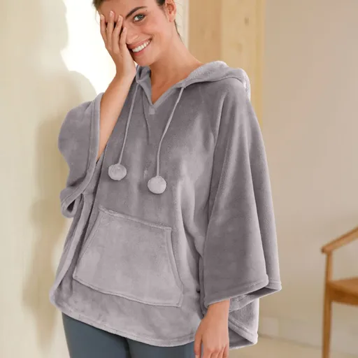 Poncho din fleece cu glugă, moale la atingere
