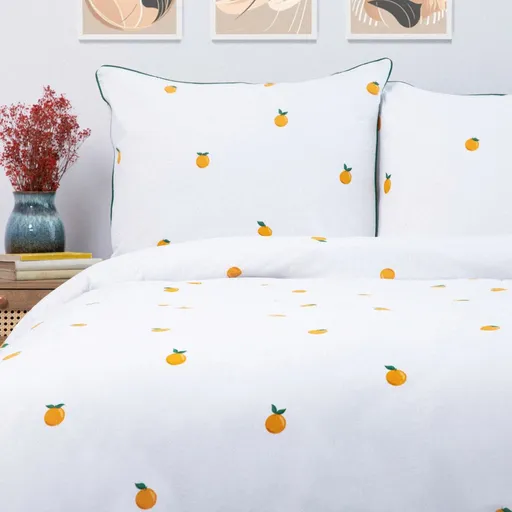 Lenjerie de pat King Size, Orangie, Homla, 3 piese, 200x220 cm, bumbac, alb/portocaliu