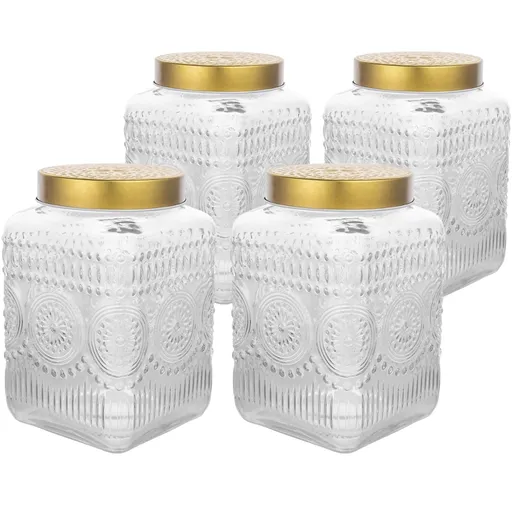 Altom Set de borcane din sticlă cu capac auriu Daisy 2,2 l, 4 buc., 2,2 l