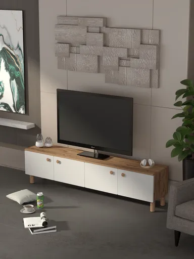 Comoda TV, Hanah Home, Norvella, 180x47x35 cm, PAL, Pin Atlantic / Alb