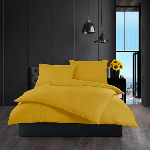 Lenjerie de pat din bumbac Color muștar, 140 x 200cm, 70 x 90 cm