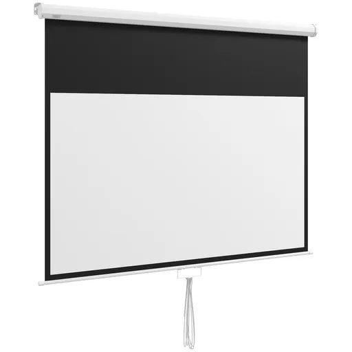 HOMCOM Ecran pentru Proiector 80" 16:9 cu Sfoară de Reglaj, din Plastic și Metal, 187x8x150 cm, Alb | Aosom Romania