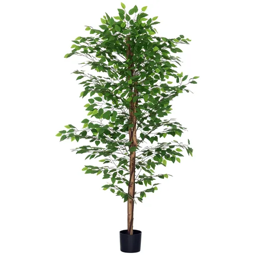 HOMCOM Plantă Artificială de Ficus cu 1260 Frunze, Plantă Artificială cu Ghiveci Inclus, Ø17,5x14,5 cm, Verde | Aosom Romania