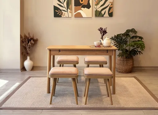 Set masa extensibila si scaune, Hanah Home, Vina Mini 05 0900, Stejar / Piatra