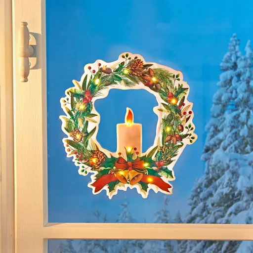 Decorațiune cu LED fereastră "Coroniță de Crăciun"
