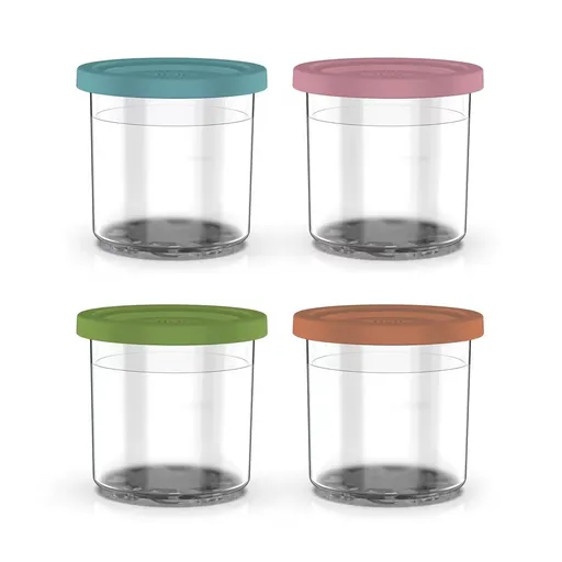 Set recipiente pentru înghetata Ninja Creami XSKPNTLID4EUK, 4х473 ml, Fara BPA, Etanse, Transparent / Multicolor