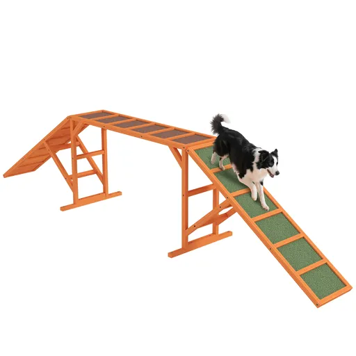PawHut Rampă de agilitate pentru câini, Parcurs, antiderapantă, rezistentă la intemperii, din lemn, 335 x 55 x 60 cm, Portocaliu | Aosom Romania