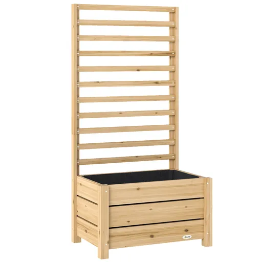 Outsunny Jardiniere înaltă cu spalier din lemn, ghiveci înălțat cu orificiu de scurgere și material nețesut 60 x 39 x 120 cm lemn natural | Aosom Roma