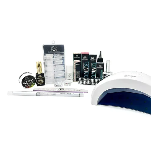 Kit unghii Polygel cu lampa Uv/Led Sun 1 48W + top + baza