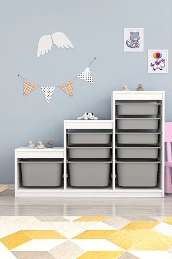 Dulap multifunctional, Hanah Home, Swiss, 132x93x30 cm, Alb/Gri