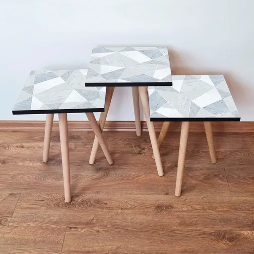 Set masute 3 piese, Hanah Home, 3Shp175, Albastru deschis / Gri / Alb