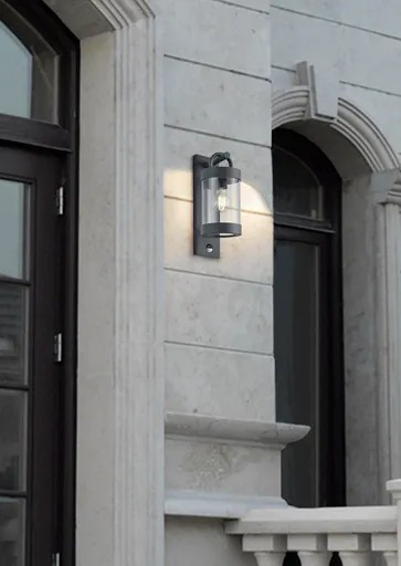 Aplica de perete pentru exterior cu senzor Sambesi, TRIO, 12.5x33 cm, 28W, 1x E27, aluminiu, antracit