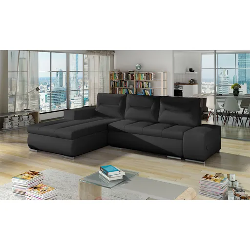 Coltar extensibil stanga 4 locuri ELTAP, Ov41, Ottavio, 275x180x85 cm, lemn/poliester, negru