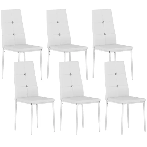 HOMCOM Set de 6 Scaune de Dining Tapizate în PU cu Spătar Înalt cu Butoane și Picioroare de Oțel Design Modern Alb | Aosom Romania