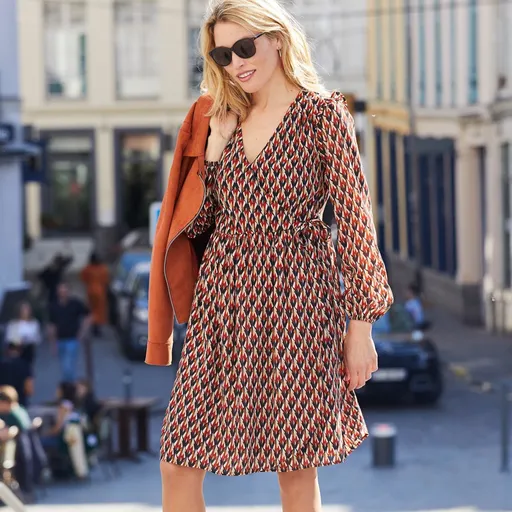 Rochie crossover, cu imprimeu în voal