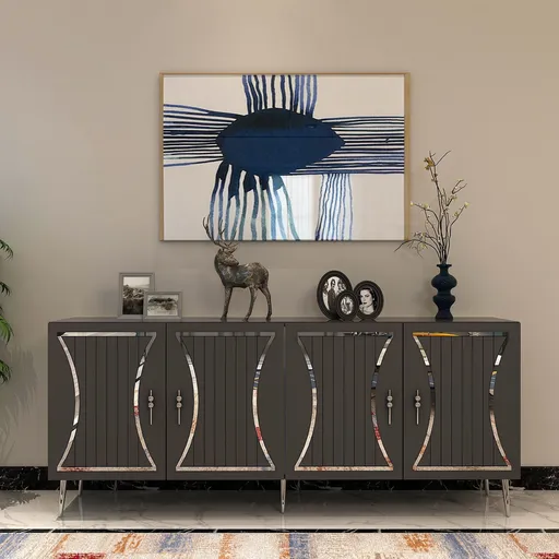 Consola, Hanah Home, Tean, 150x75x35 cm, Antracit / Argintiu