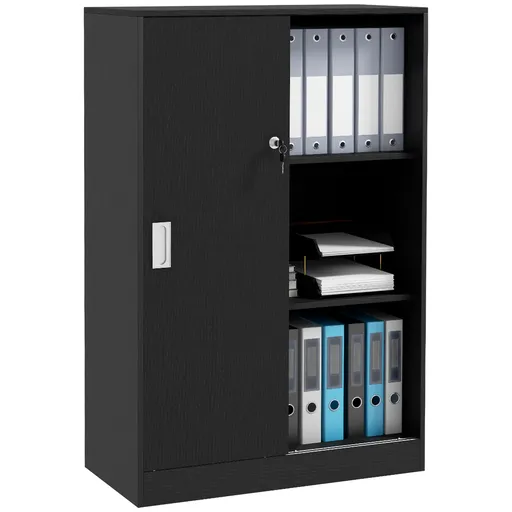 HOMCOM Dulap de Birou 3 Rafturi cu Încuietoare și 2 Chei de Securitate 80x40x120 cm Negru | Aosom Romania