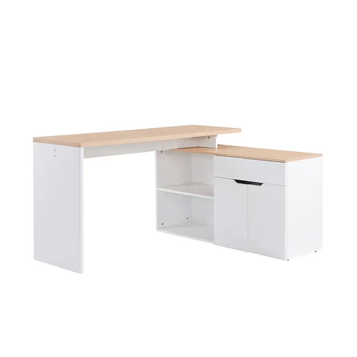 HOMCOM Birou cu Blat Extensibil pentru PC și Bibliotecă, 140x117x76 cm, Alb | Aosom Romania