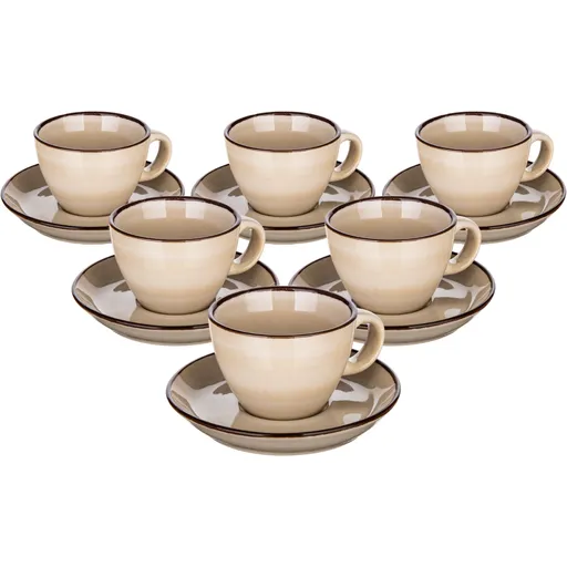 Set de 6 cești cu farfurioare Banquet Palas 90 ml, crem, crem deschis