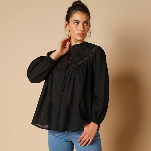 Bluză din bumbac cu broderie și macrameu