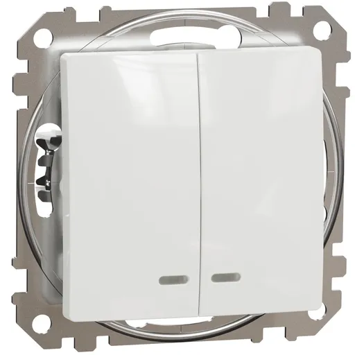Intrerupator dublu cu indicator luminos, Schneider, SDD111105L , Sedna Design, albastru, alb