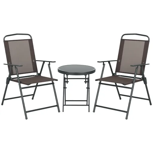 Outsunny Set de Bistro 3 Piese din Metal Rezistent la Intemperii Set Mobilier de Grădină cu masă pliabilă scaune de grădină Maro | Aosom Romania