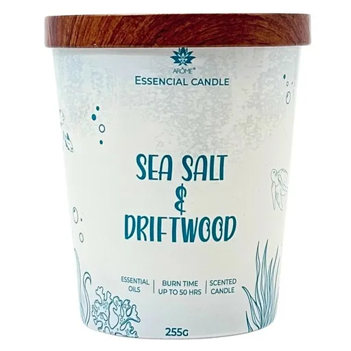 Lumânare Arome în sticlă cu capac metalic 255gSea salt & Driftwood, albastru