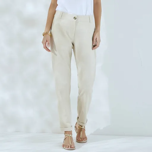 Pantaloni chino aerisiți, cu talie elastică, bumbac și in