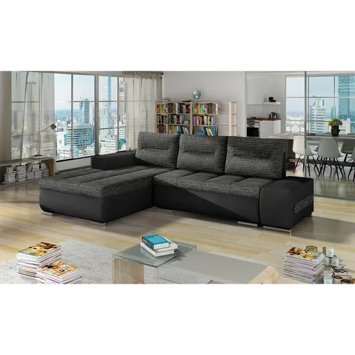 Coltar extensibil stanga 4 locuri ELTAP, Ov38, Ottavio, 275x180x85 cm, lemn/poliester, gri inchis/negru