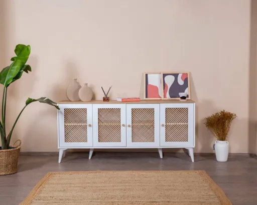 Consola, Hanah Home, Goose, 80x180x41 cm, Alb / Stejar