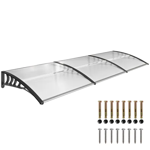 Outsunny Copertina pentru exterior, curbata cu suruburi si buloane incluse, copertina din policarbonat, PP si aluminiu, 295x90x23.5cm