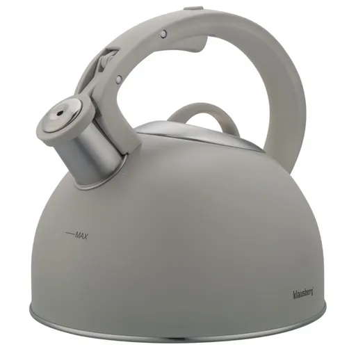 Ceainic cu fluier Klausberg KB-7912, 2.5 l, Maner cu efect de lemn, Inductie, Gri deschis