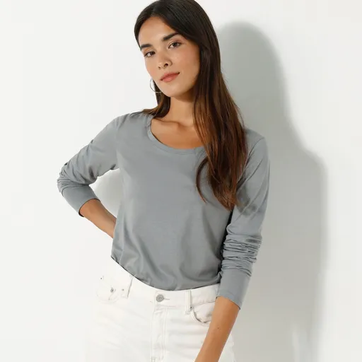 Tricou de culoare uni cu guler rotund și mâneci lungi