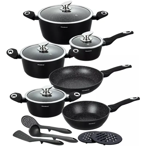 Set oale si tigai Klausberg KB 7322, 15 piese, Termocuplu, Orificiu de turnare, Inductie, Negru