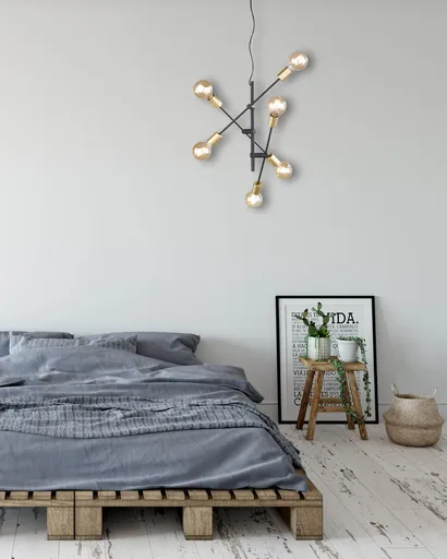 Lustra Cross, TRIO, 54.5x150 cm, 28W, 6x E27, metal, negru mat/auriu