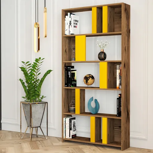 Corp biblioteca, Hanah Home, Lima, 90x180x20 cm, Nuc / Galben