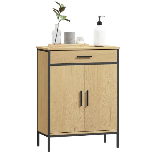 HOMCOM Mobilier de baie cu sertar, dulap cu ușă, raft reglabil și balamale cu închidere, 60 x 30 x 80 cm, stejar | Aosom Romania