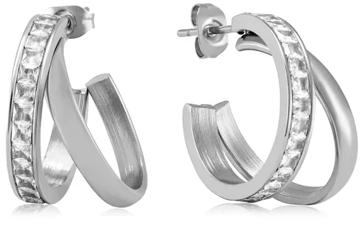 Troli Cercei cercuri dubli din oțel cu pietre de zircon VAAJDE201714-2