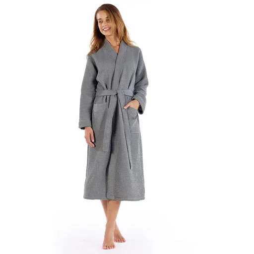 Halat de baie, L'essentiel Maison, Mia Waffle, Gri inchis