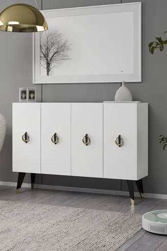 Consola, Hanah Home, 8184KM-32, 120x80x29.6 cm, PAL , Alb / Negru / Auriu