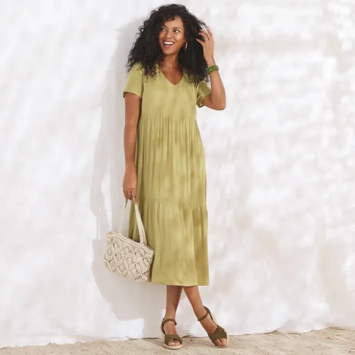 Rochie midi monocromă Crepon cu decolteu în V