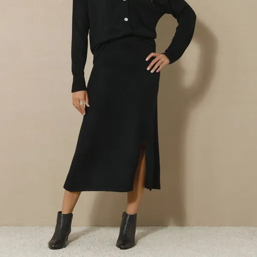 Fustă midi tricotată cu crăpătură